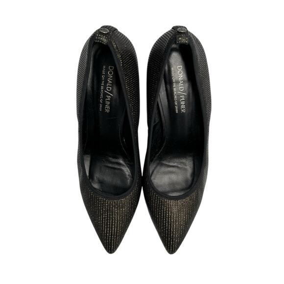 Donald J Pliner Tion Black Leather Gold Detail Perforated Pointed High Heel Pump - Picture 3 of 11